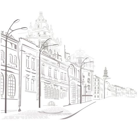 Series Of Sketches Of Streets In Old City Stock Vector - Image: 20902653