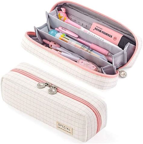 Pencil Case Grid Pencil Pouch With 3 Compartments Stationery Bag Pencil Bag For Girls Teens