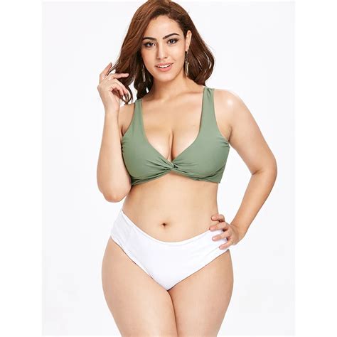 ZAFUL Dos Tonos Giro Bikini De Pierna Alta Talla Grande Bikini Mujeres