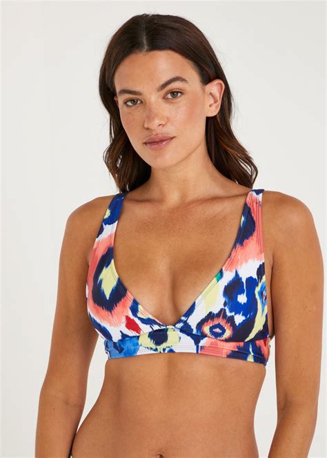 Multicoloured Print High Apex Bikini Top Matalan