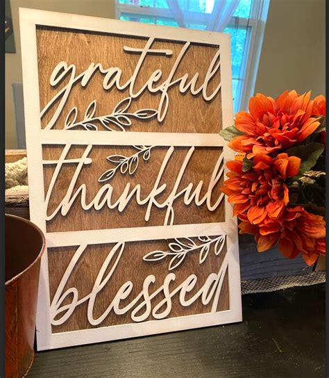 Thankful Grateful Blessed Sign Etsy