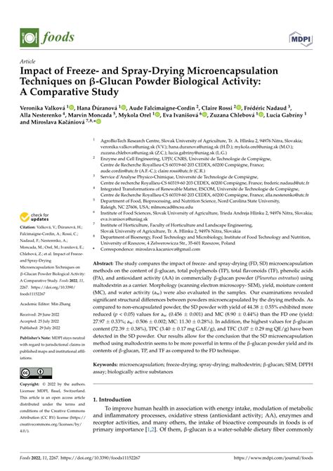 Pdf Impact Of Freeze And Spray Drying Microencapsulation Techniques