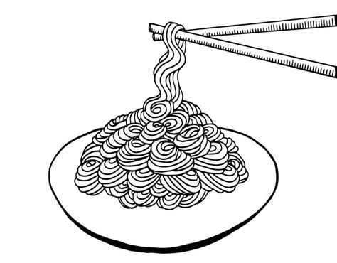 Black and White Noodle at Plate, Illustration, Hand Drawing Stock ...