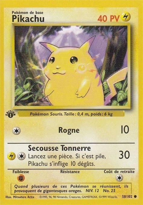 Pikachu édition 1 carte Pokémon 58 102 Set de Base