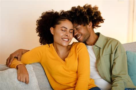 Premium Photo Black Couple Embracing Touching Foreheads Enjoying