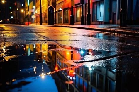 Premium Photo Multicolored Neon Lights On A Dark City Street