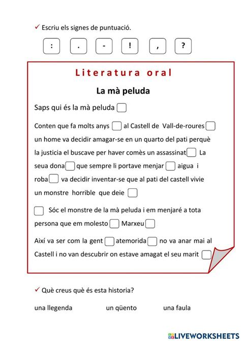 La mà peluda worksheet Ortografia catalana Llengua catalana