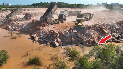 Nice Incredible Episode Bulldozer Push Stone To Water Lake Fill