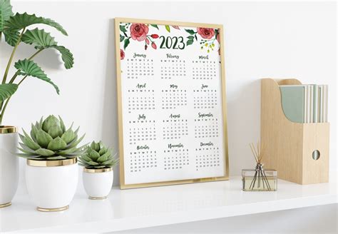 2023 Year at A Glance Rose Calendar Printable Calendar - Etsy