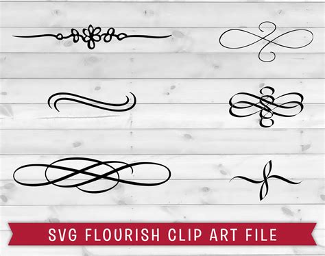 Flourish Svg 6 Clip Art Digital Cut Files Swoosh Swish Curly Curls