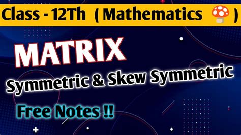 Symmetric And Skew Symmetric Matrix Matrix Class 12th Class12maths Maths Class12th Youtube