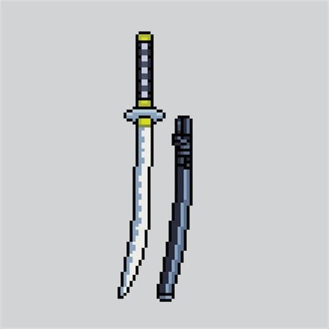 Premium Vector Pixel Art Illustration Katana Pixelated Katana