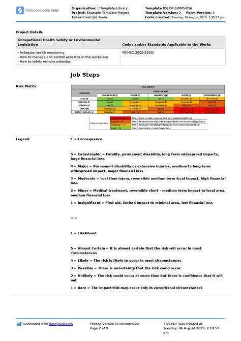 Asbestos Safe Work Method Statement For Asbestos Removal Etc