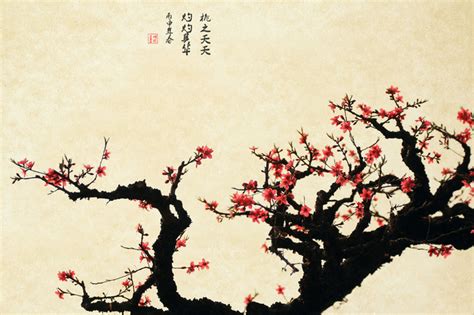 灼灼其华主题桃花绘画艺术作品中国风