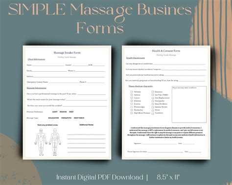 Simple Massage Therapy Business Forms Digital Download Massage Intake Form Digital Templates