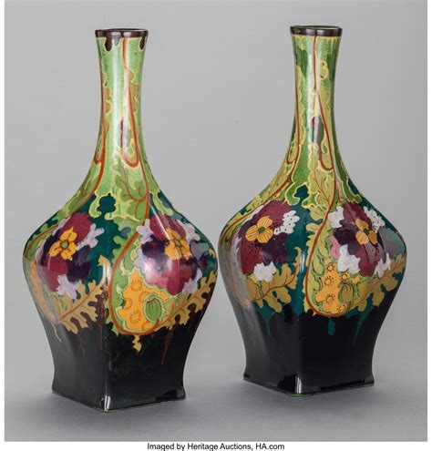 A Pair Of Dutch Art Deco Pottery Vases Gouda Holland Circa 1930