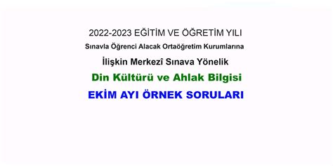 2022 2023 Ekim Ayı Din Kültürü Ve Ahlak Bilgisi Lgs Örnek Soruları Ve