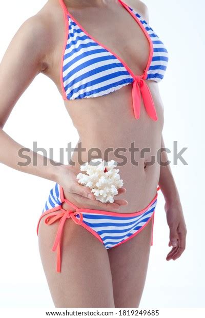 Woman Blue Striped Bikini Stock Photo Shutterstock
