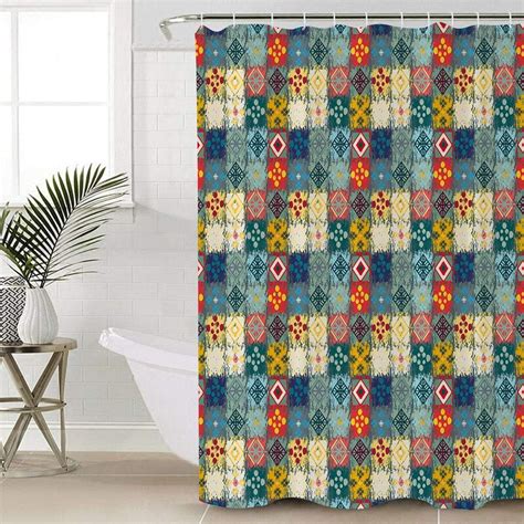 Spxubz Waterproof Shower Curtain Liner Ethnic Style Colorful Plaid