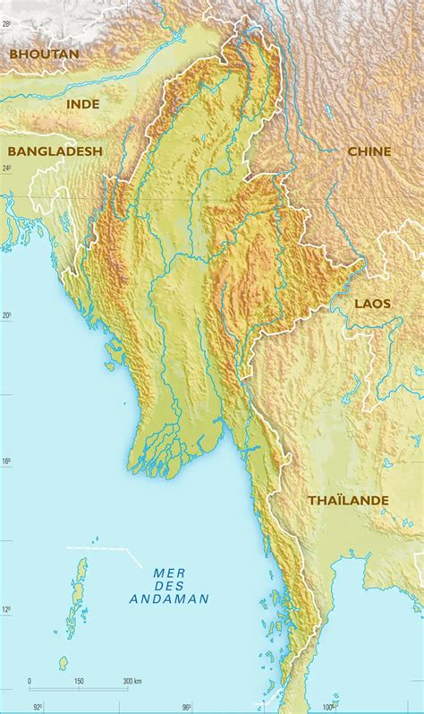 Birmanie carte physique vierge Média Encyclopædia Universalis