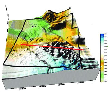 Topography Of The Survey Area Red Denotes The 2D Seismic Line