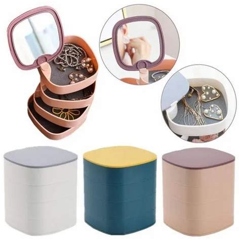 Square Multicolor Multi Layer Rotating Jewelry Box For Jewellery