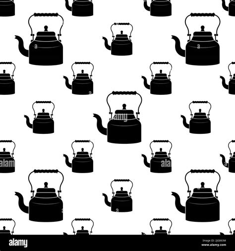 Tea Kettle Icon Seamless Pattern Tea Pot Hot Water Boiling Device Vector Art Illustration