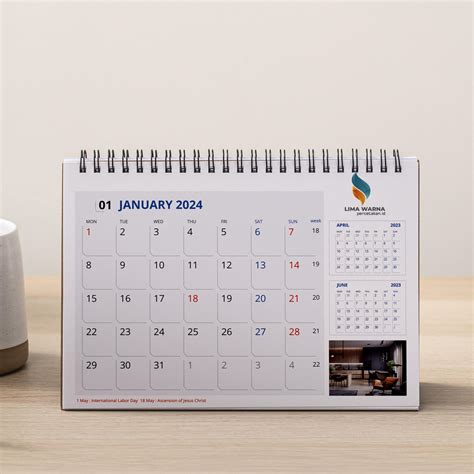 12 Template Desain Kalender Meja 2024 Lima Warna Offset Printing