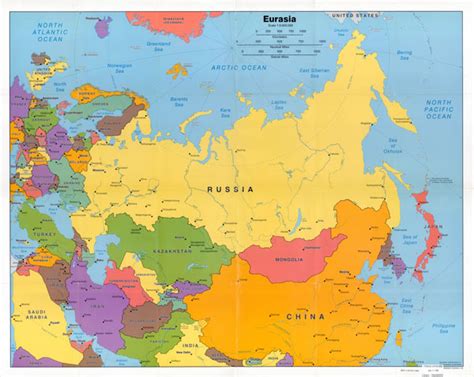 Large detailed political map of Eurasia wth capitals and major cities ...