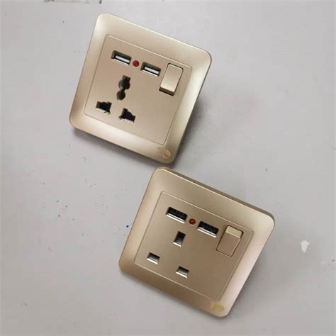 3 PIN UK PLUG WALL SOCKET WITH SWITCH AC DC USB CHARGER GOLD STANDARD