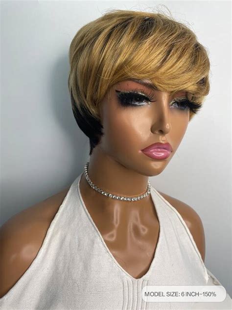 Body Wave Pixie Cut Bangs Wig Wig 1b27 Color Short Short Human Hair