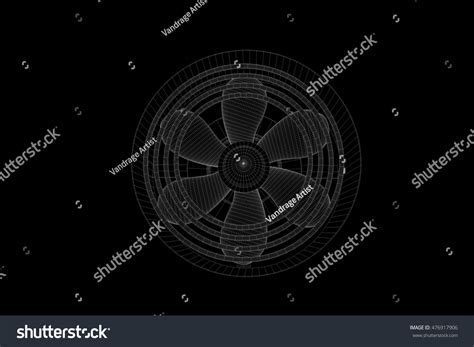 Rotation Fan Turbine Hologram Wireframe Style Stock Illustration