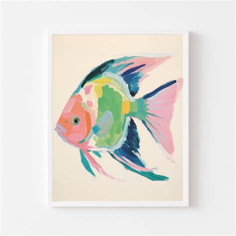 Angel Fish Painting Rainbow Ocean Art Colorful Sea Creature Coastal ...