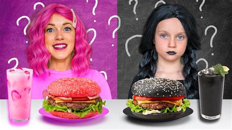 PINK Vs BLACK Food Challenge WEDNESDAY And ENID YouTube