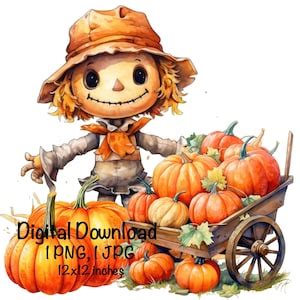 Scarecrow Fall Season Png, Pumpkin Happy Fall Clipart PNG, Fall ...