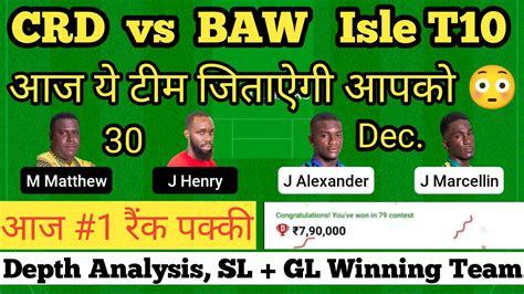 Crd Vs Baw Dream11 Team Crd Vs Baw Dream11 Prediction Nature Isle T10