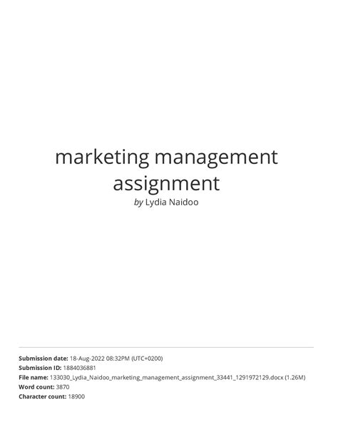 Marketing Management Assignment Bba1 Marketing Management Assignment By Lydia Naidoo