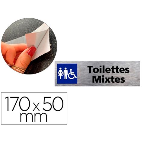 Plaque De Porte Toilettes Mixtes Signaletique Biz Pictogramme En Aluminium Brosse Double Face