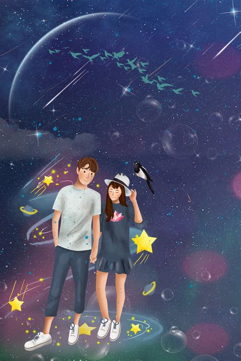 Tanabata Valentines Day Couple Meet Beautiful Starry Sky Romantic