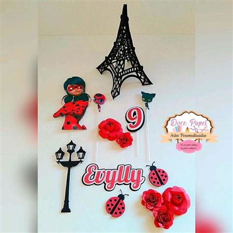 Topo De Bolo Ladybug Em Scrap Produtos Personalizados No Elo7