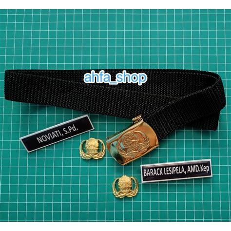 Jual Paket Hemat Name Tag ASN Ikat Pinggang Nametag Pin Korpri