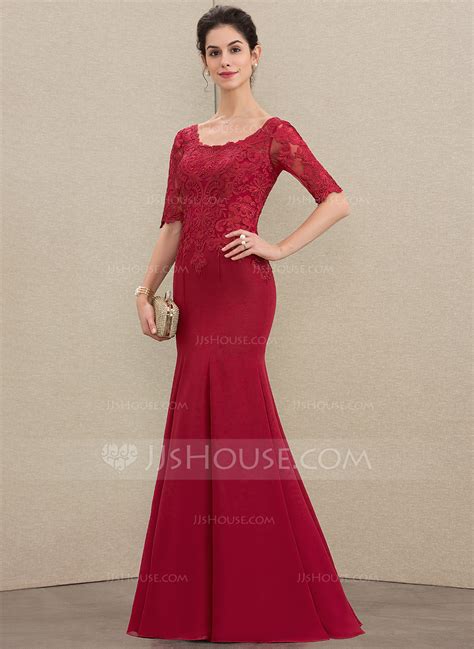 Trumpet Mermaid Scoop Neck Floor Length Chiffon Lace Mother Of The