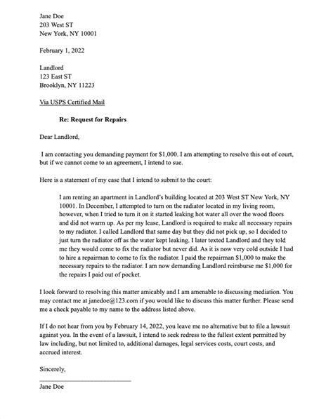 Demand Letter To Landlord Free Template