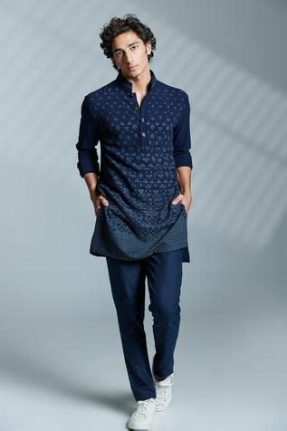 S N By Shantnu Nikhil Printed Short Kurta Blue Geometric Print