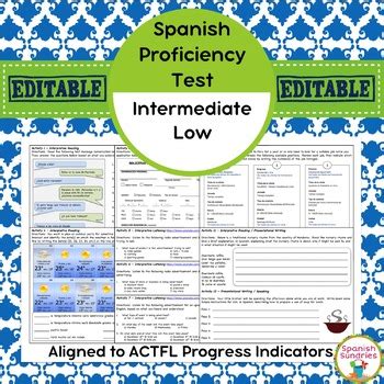 Spanish Proficiency Or Placement Test Intermediate Low By Spanish Sundries