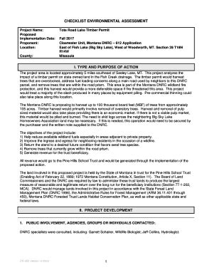 Fillable Online Dnrc Mt Checklist Environmental Assessment I Type And