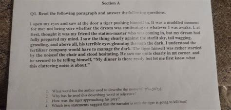 Section A Q Read The Following Paragraph And Answer The Following Quest