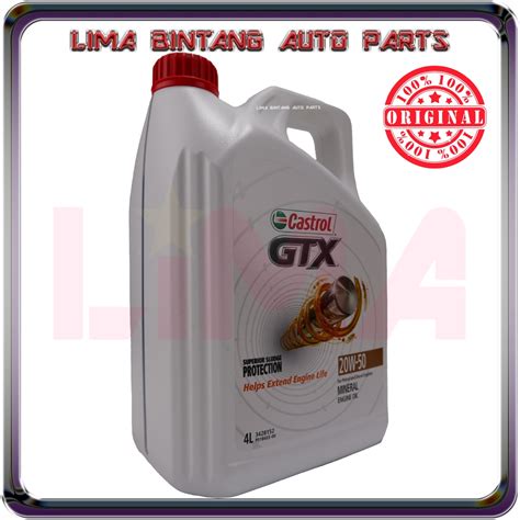 Castrol Gtx Mineral 20W50 Engine Oil 4 Liter Original Minyak Enjin