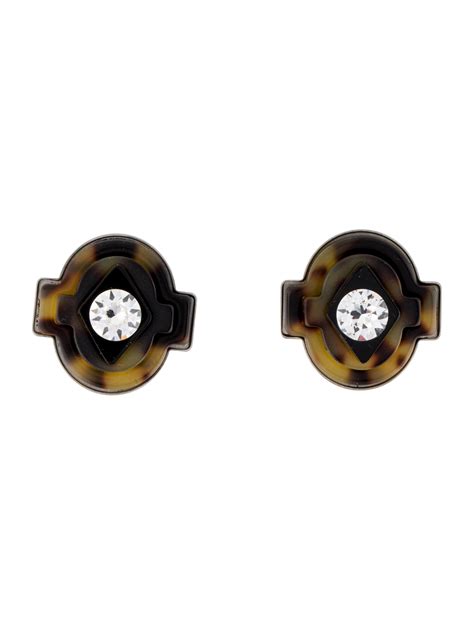 Prada Resin And Crystal Embellished Stud Earrings Black Silver Tone