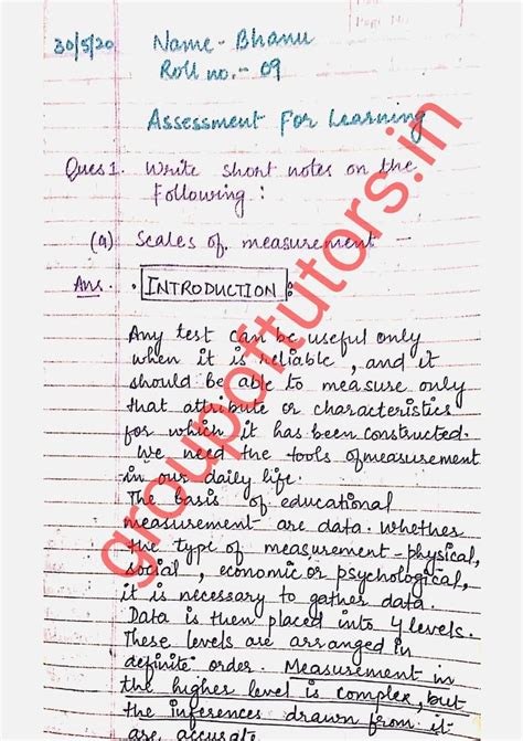 Scales Of Measurement Assignment Notes